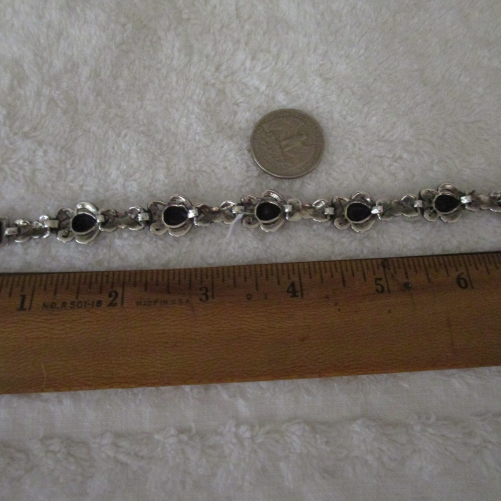 Vtg Sterling Silver Onyx and Marcastites Bracelet - Picture 6 of 6